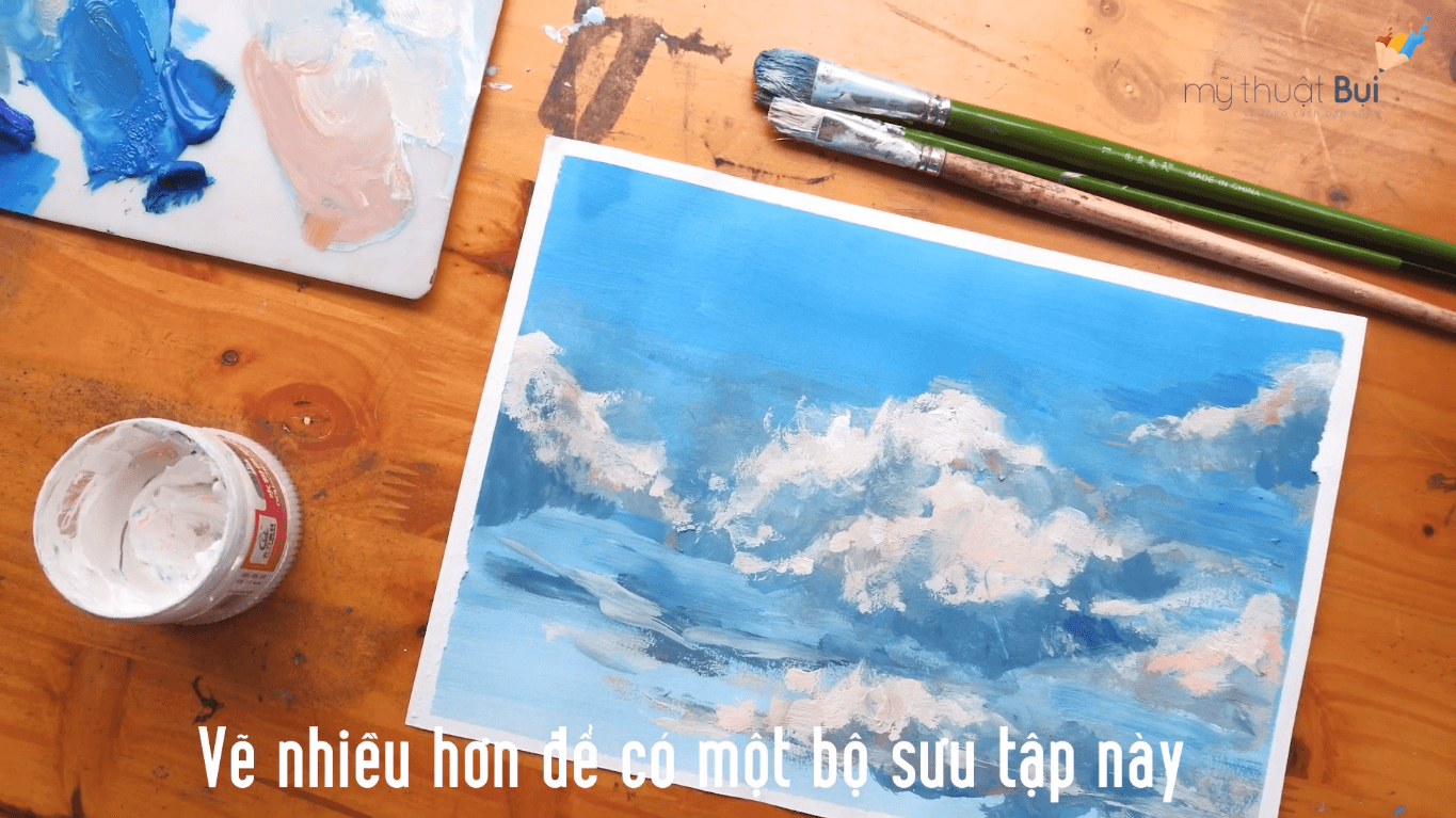 [Video] Học vẽ phong cảnh bằng màu Gouache với bài tập vẽ mây