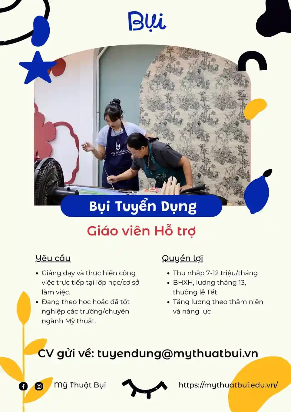 Tuyển dụng Giáo viên hỗ trợ Mỹ Thuật (Part-time) - Thu nhập từ 7 - 12 triệu/tháng