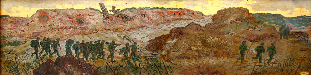 Tranh sơn mài "Qua Miếu Dốc"