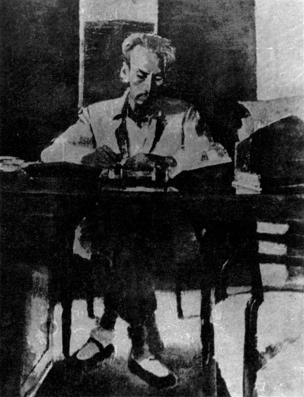 Tác phẩm "Bác Hồ làm việc tại Bắc Bộ Phủ" năm 1946 Tác phẩm "Bác Hồ làm việc tại Bắc Bộ Phủ" năm 1946