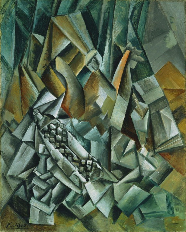 Pablo Picasso, "Still life with liquor bottles", 1909