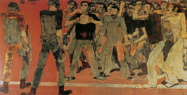 Tác phẩm "Thanh niên thành đồng", sơn mài,1978