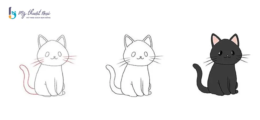 Đi nét và tô màu mèo chibi