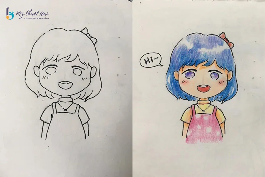 Tô màu và hoàn thiện hình vẽ Chibi nữ