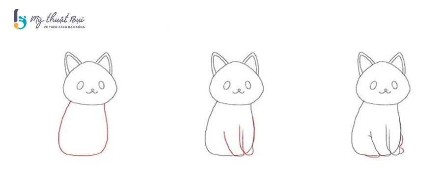Vẽ thân và chân mèo chibi