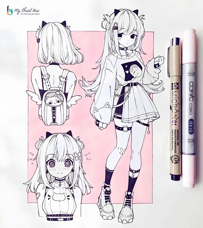 Hình vẽ anime nữ đơn giản