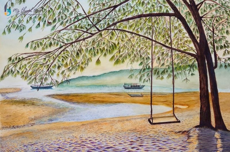Tranh phong cảnh biển màu nước Tranh phong cảnh biển màu nước