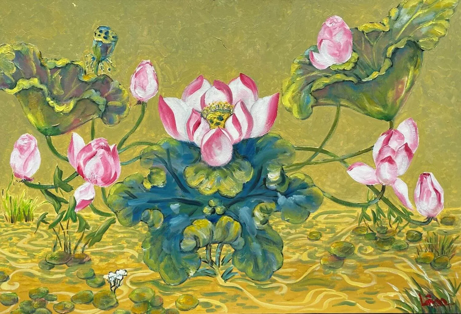 Tranh vẽ hoa sen truyền thống