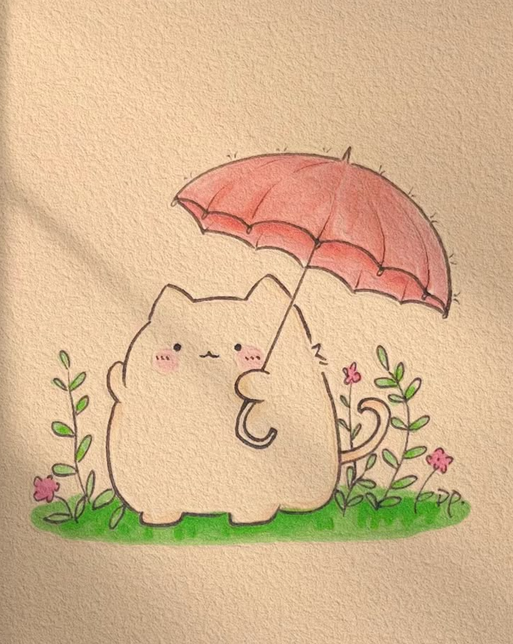 Hình vẽ mèo lười cute dễ thương