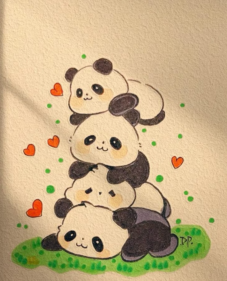 Hình vẽ đàn gấu trúc cute dễ thương