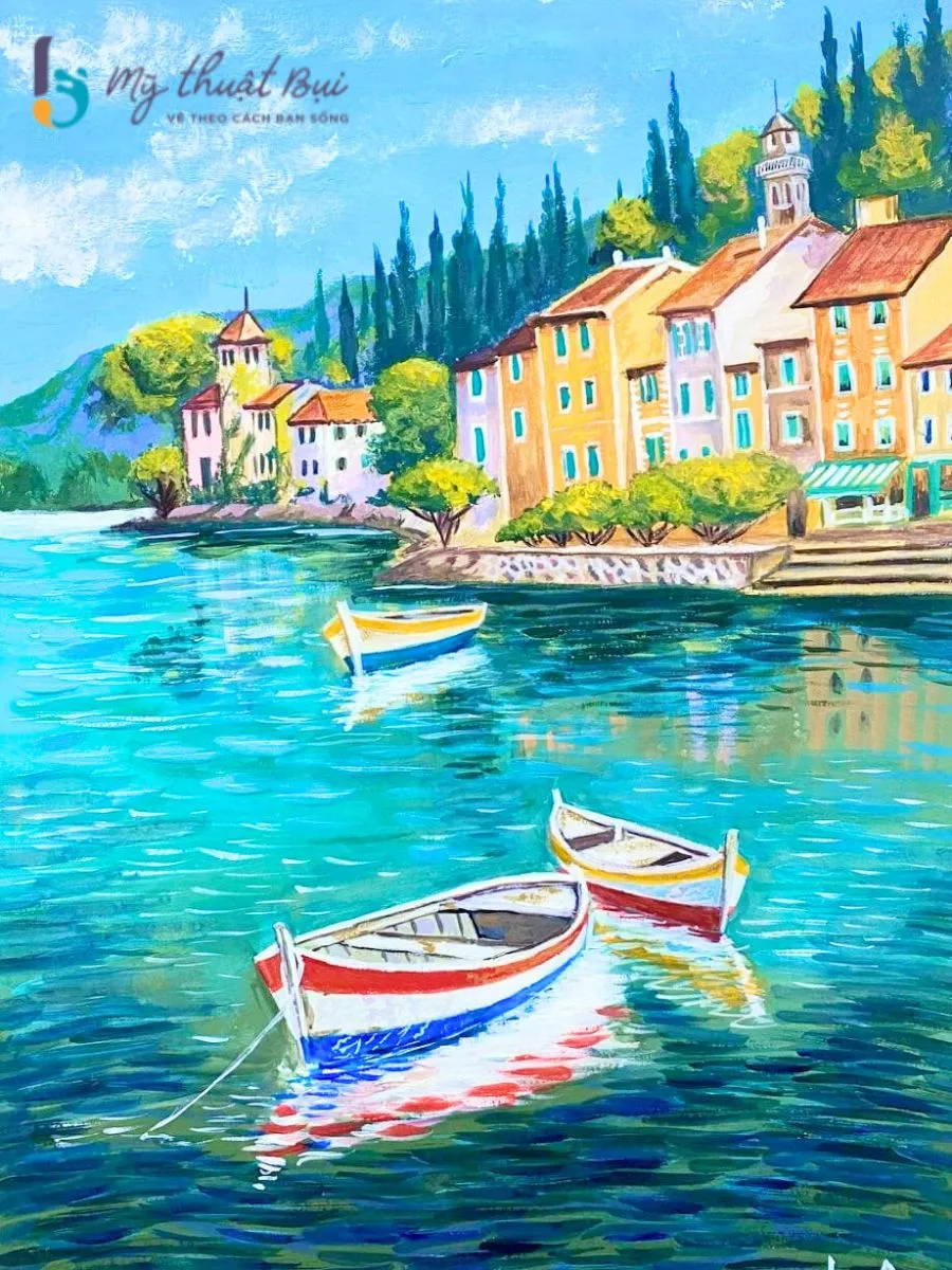 Ý tưởng vẽ tranh ngôi nhà bên hồ Vẽ tranh phong cảnh làng quê