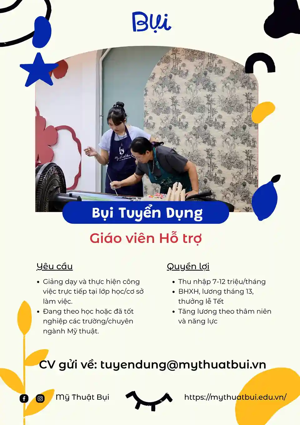 Tuyển dụng Giáo viên hỗ trợ Mỹ Thuật (Part-time) - Thu nhập từ 7 - 12 triệu/tháng