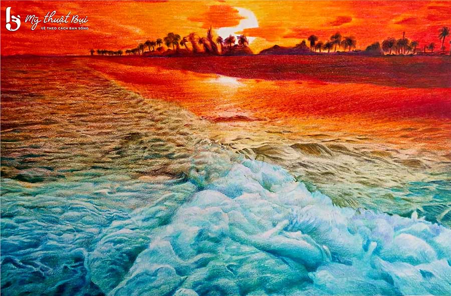 Ý tưởng vẽ tranh phong cảnh biển hoàng hôn Tranh phong cảnh hoàng hôn 2