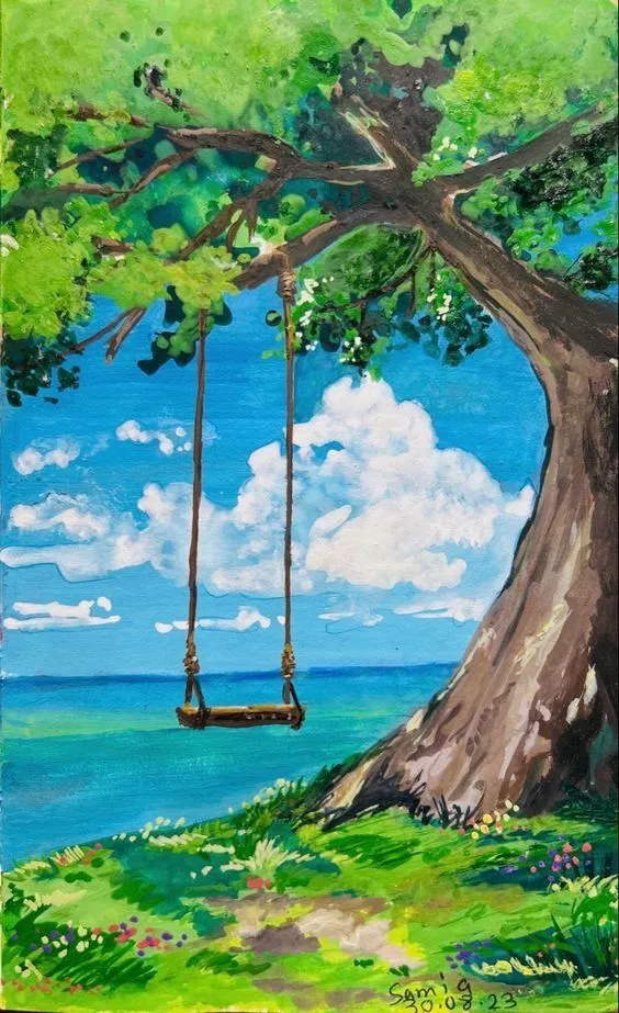 Tranh phong cảnh thiên nhiên đơn giản, đẹp