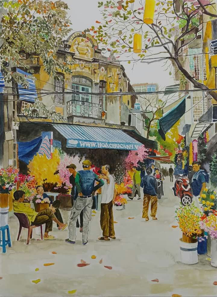 Tranh vẽ chợ quê buổi chiều Tranh vẽ chợ quê buổi chiều