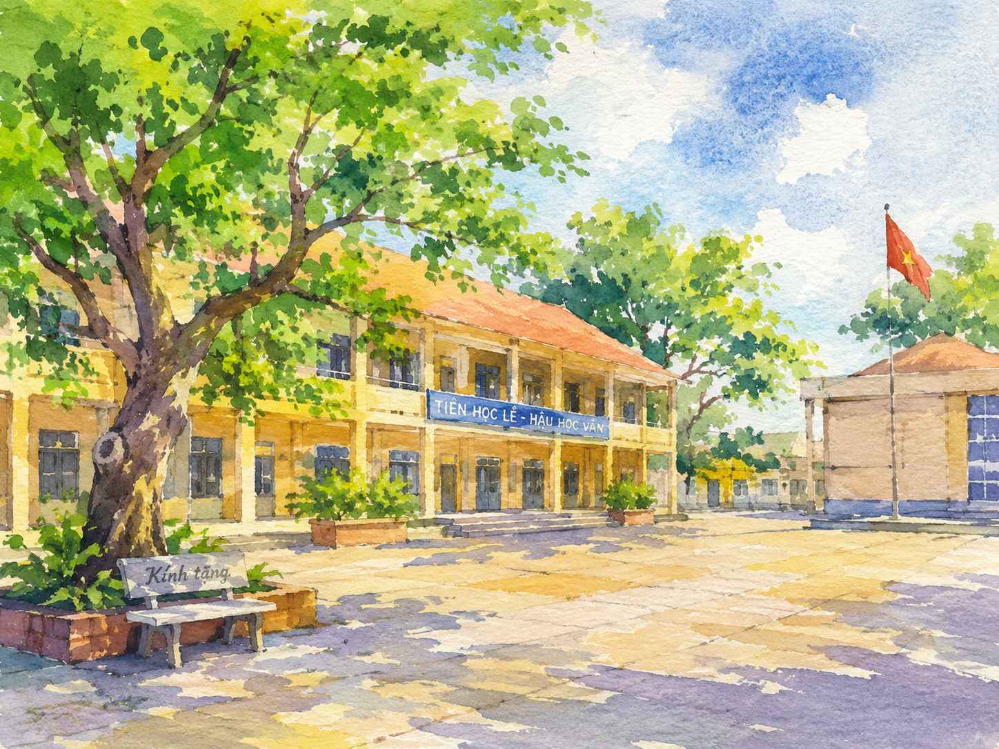 Tranh vẽ sân trường mùa hè Tranh vẽ sân trường mùa hè