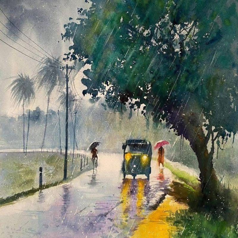 Tranh vẽ cảnh mưa Tranh vẽ cảnh mưa
