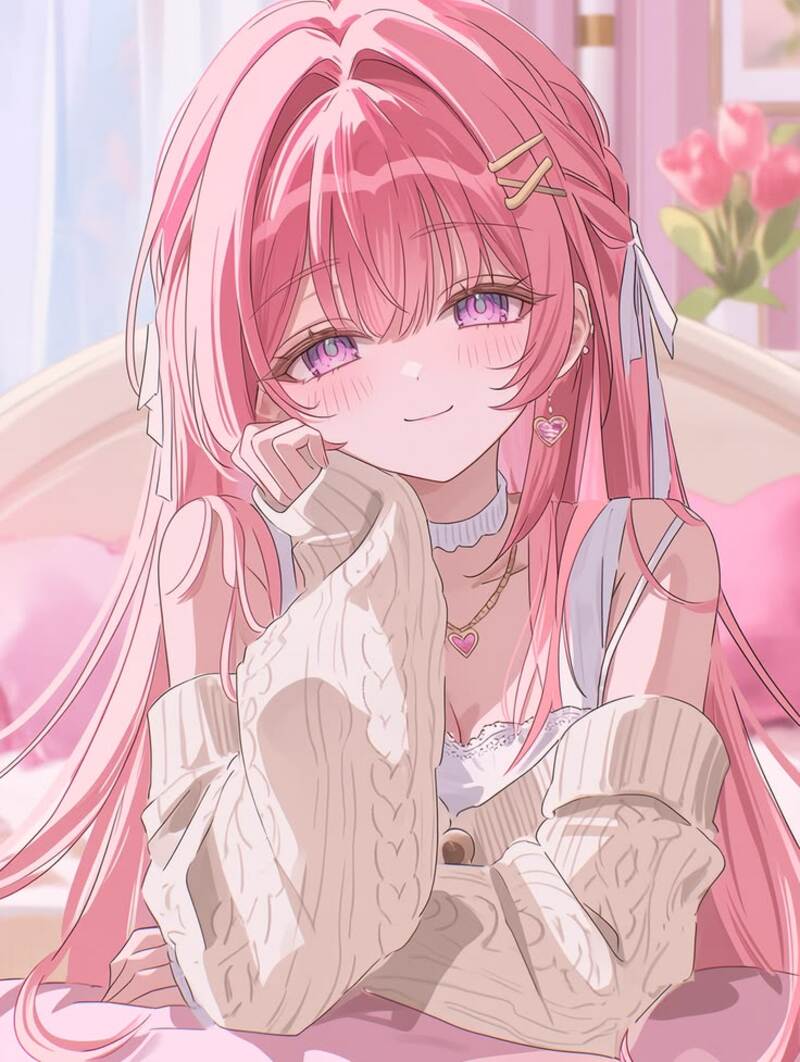 Hình ảnh Anime nữ đẹp, xinh gái tóc hồng