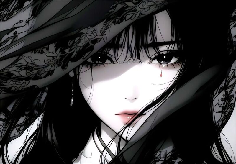 Ảnh Anime nữ trắng đen nghệ thuật