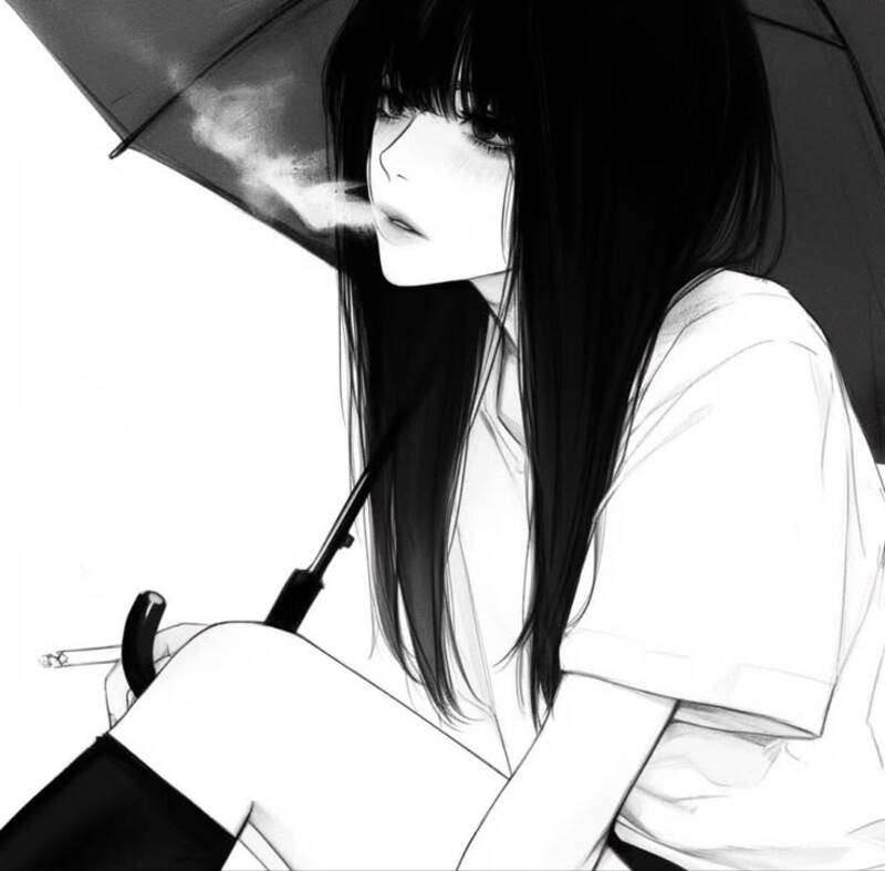Ảnh Anime nữ trắng đen nghệ thuật
