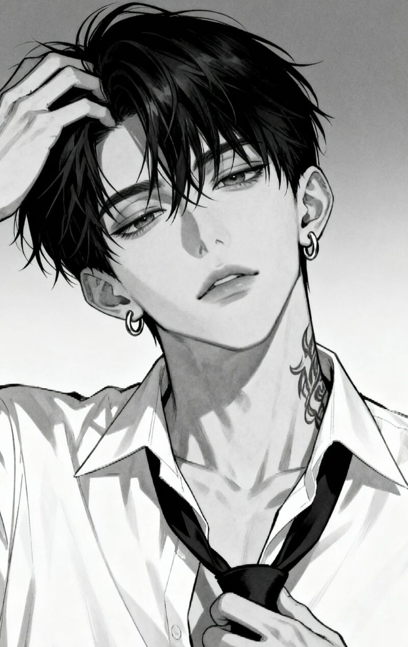 Ảnh Anime nam trắng đen nghệ thuật