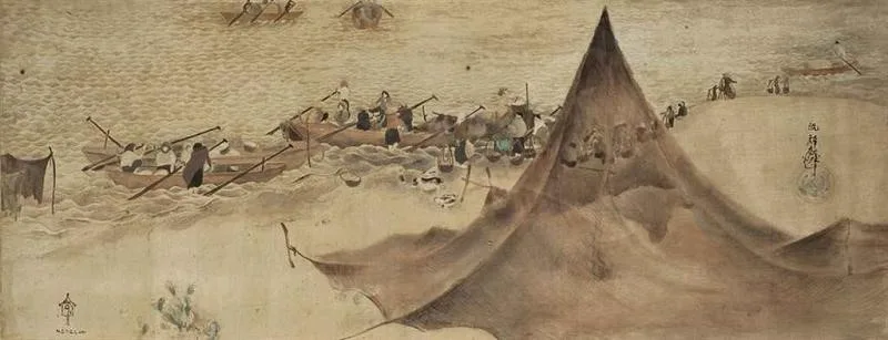 Tranh Bến thuyền - Landscape with Fishing Boats của họa sĩ Nguyễn Tường Lân