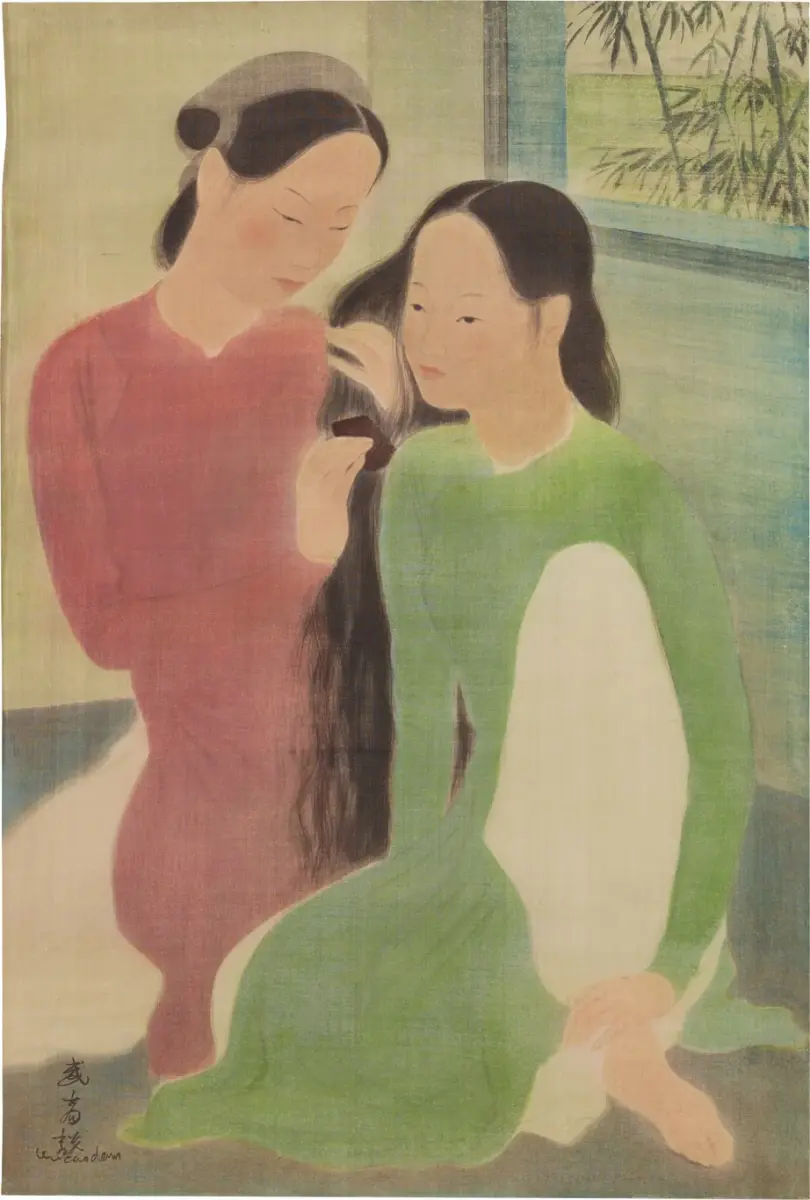 Bức tranh "Hai người phụ nữ" của danh họa Vũ Cao Đàm Tranh lụa "Hai người phụ nữ (Deux Femmes)"