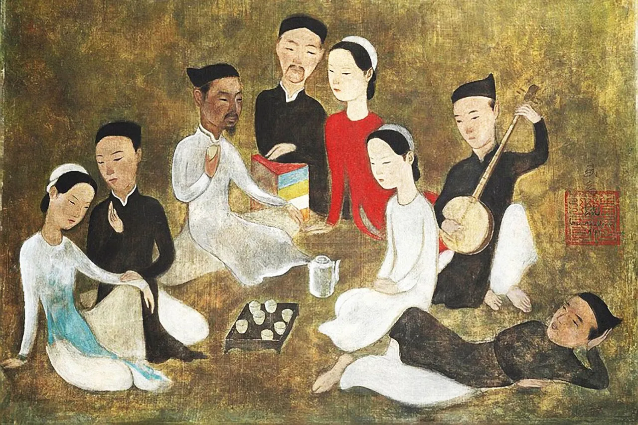“Hát cô đầu”, 1941. Lụa. 70×97 cm Tranh lụa Hát cô đầu (1941)
