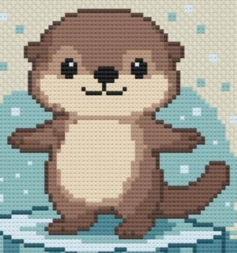 Tranh pixel con rái cá
