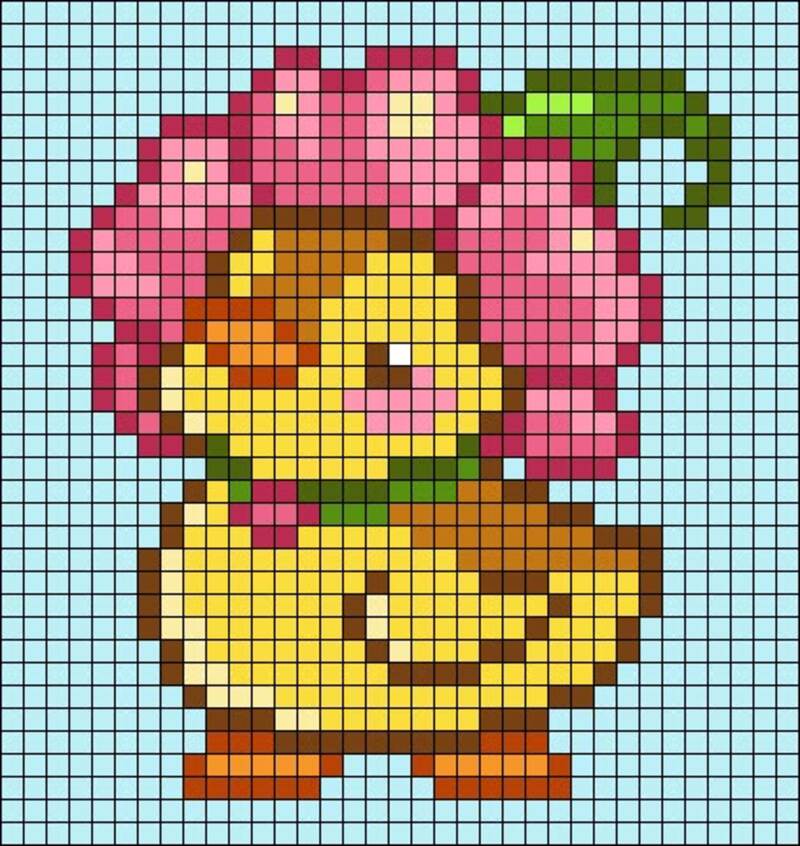 Tranh pixel con vịt đội hoa