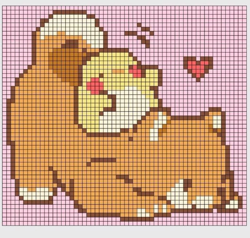 Tranh pixel con chó corgi và vịt nhỏ