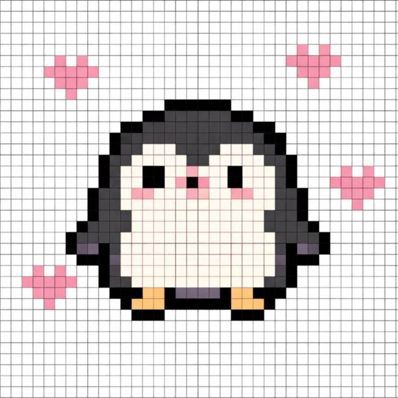 Tranh pixel con chim cánh cụt mini cute
