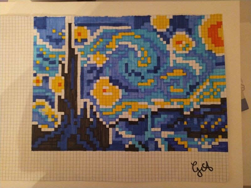 Tranh pixel vẽ trên ô ly sổ tay