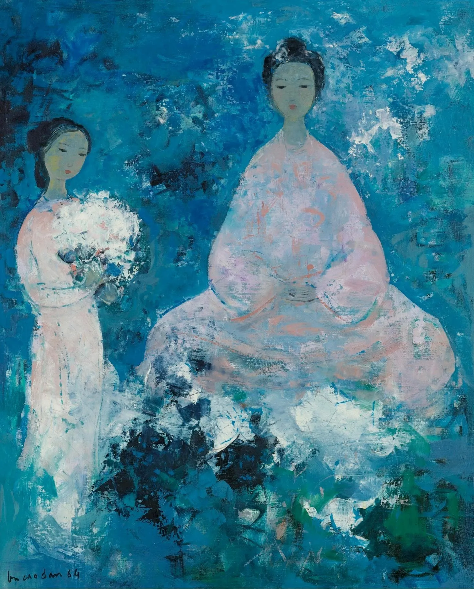 Tác phẩm L’Offrande, 1964 của họa sĩ Vũ Cao Đàm Tranh sơn dầu Dâng hiến (L’Offrande, 1964)