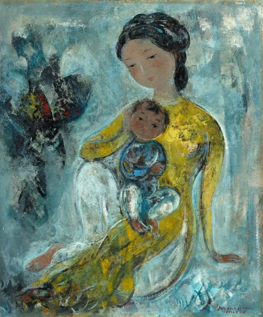 Bức tranh sơn dầu trên ván "Mẫu Tử", 1956, Vũ Cao Đàm Bức tranh sơn dầu trên ván "Mẫu Tử", 1956, Vũ Cao Đàm