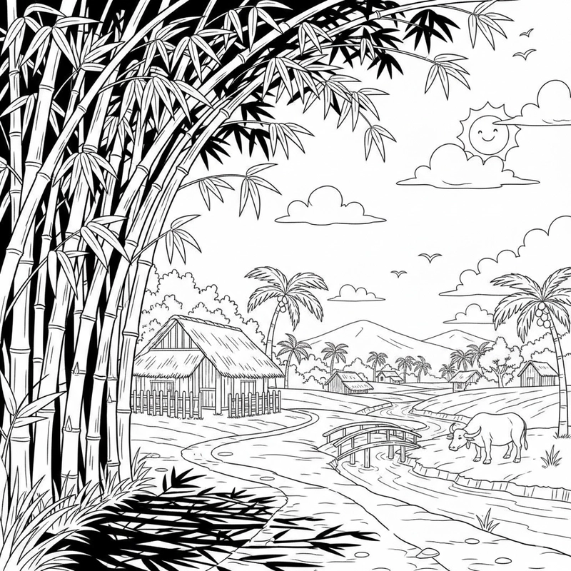 Tranh tô màu phong cảnh thiên nhiên