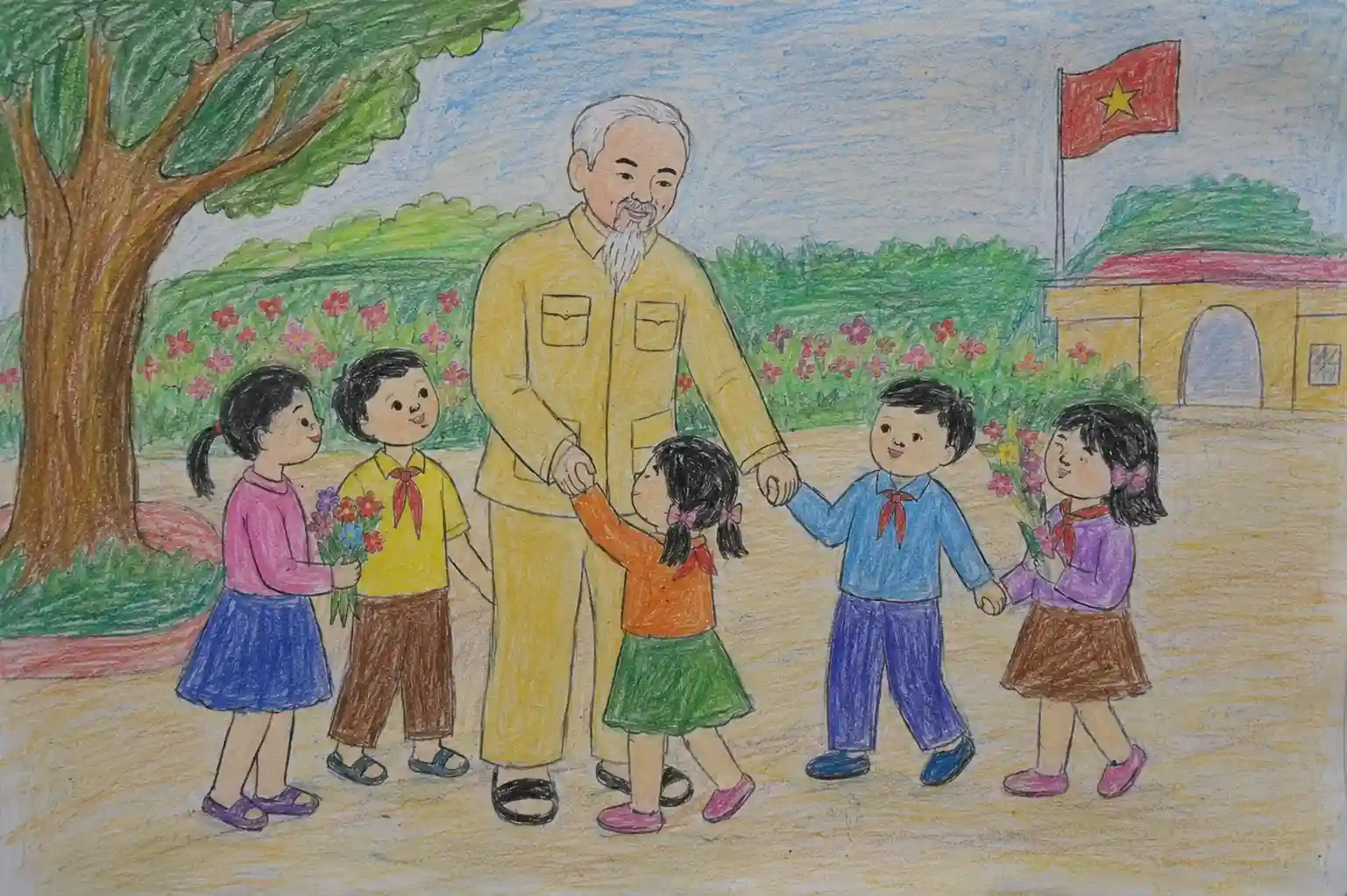 Vẽ Bác Hồ đang vui chơi cùng thiếu nhi Vẽ Bác Hồ đang vui chơi cùng thiếu nhi