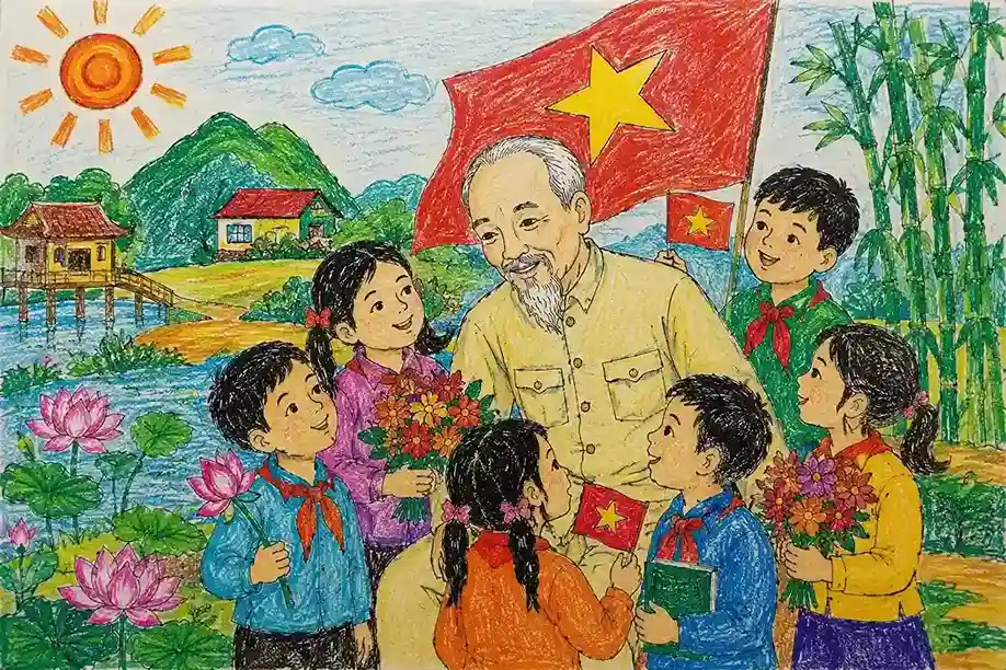 Tranh vẽ Bác Hồ bằng màu sáp Tranh vẽ Bác Hồ bằng màu sáp
