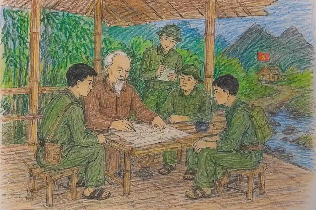 Tranh vẽ Bác Hồ tại chiến khu Việt Bắc Tranh vẽ Bác Hồ tại chiến khu Việt Bắc