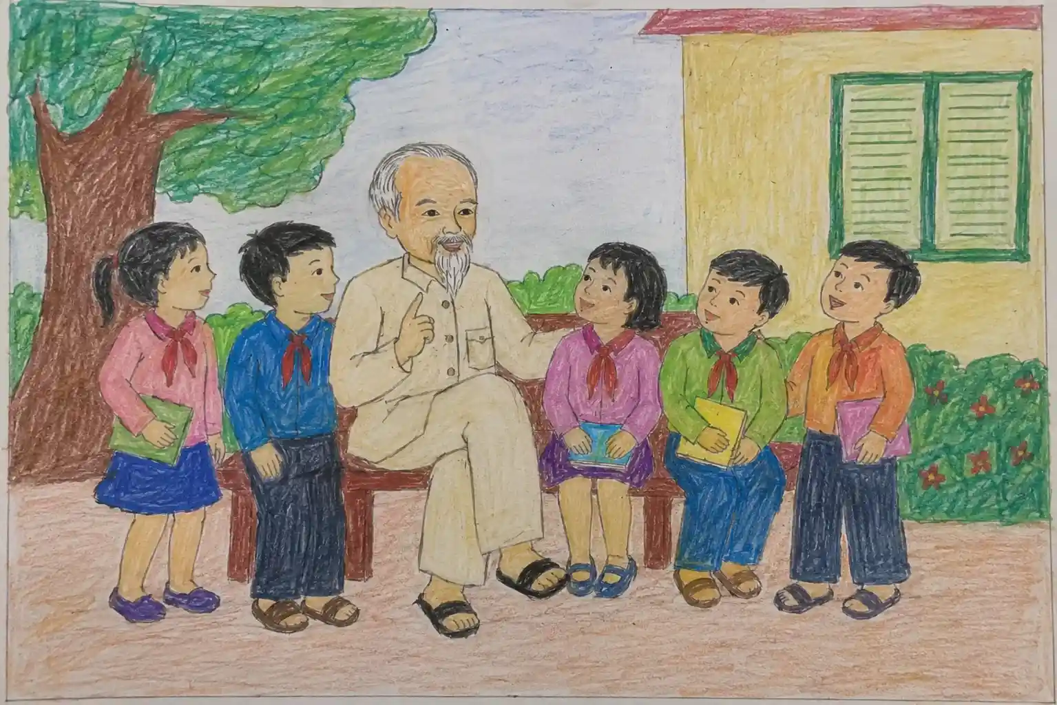 Tranh vẽ Bác Hồ trò chuyện cùng học sinh Tranh vẽ Bác Hồ trò chuyện cùng học sinh