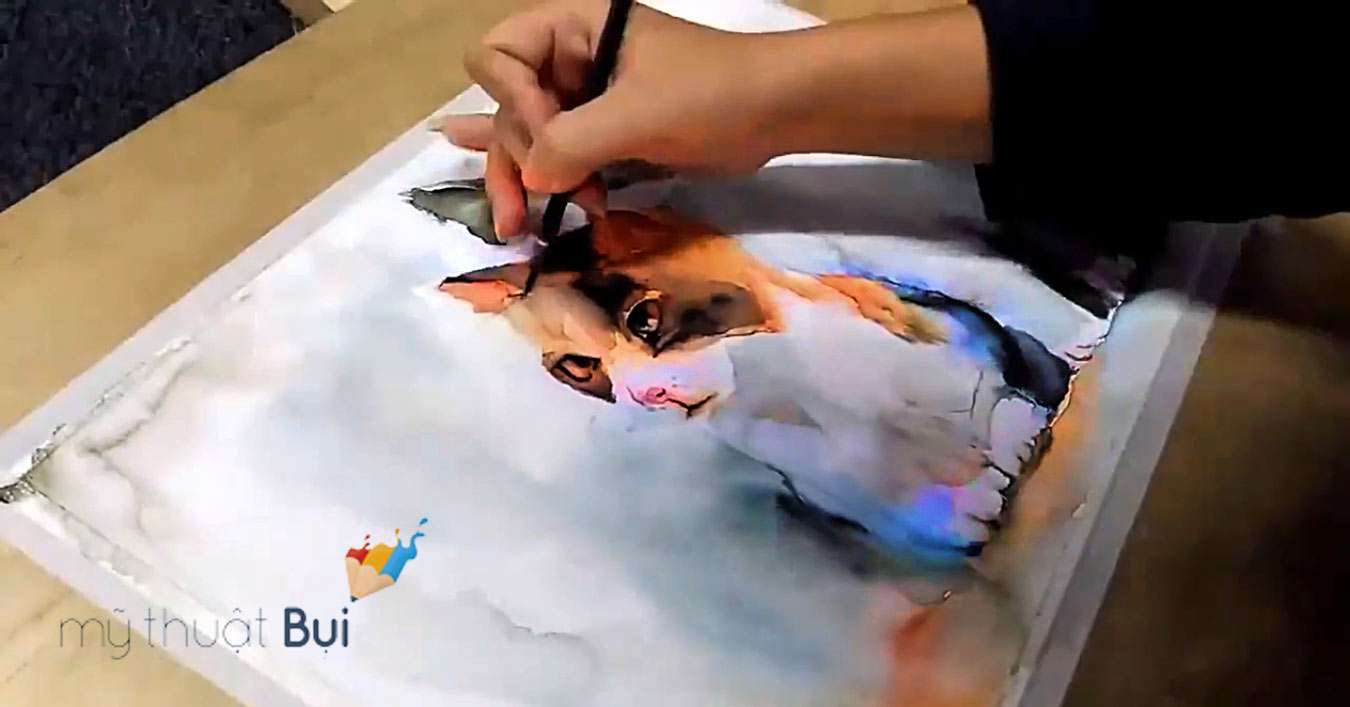 VIDEO] Vẽ mèo bằng màu nước | Mỹ Thuật Bụi