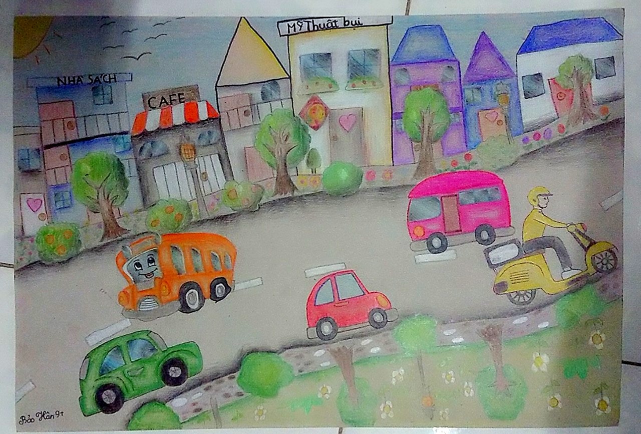 Học vẽ tranh về an toàn giao thông