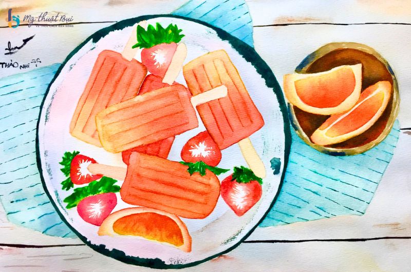 Tranh màu nước chủ đề ẩm thực