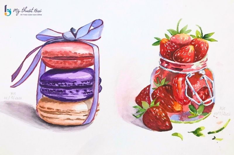 Tranh màu nước chủ đề ẩm thực