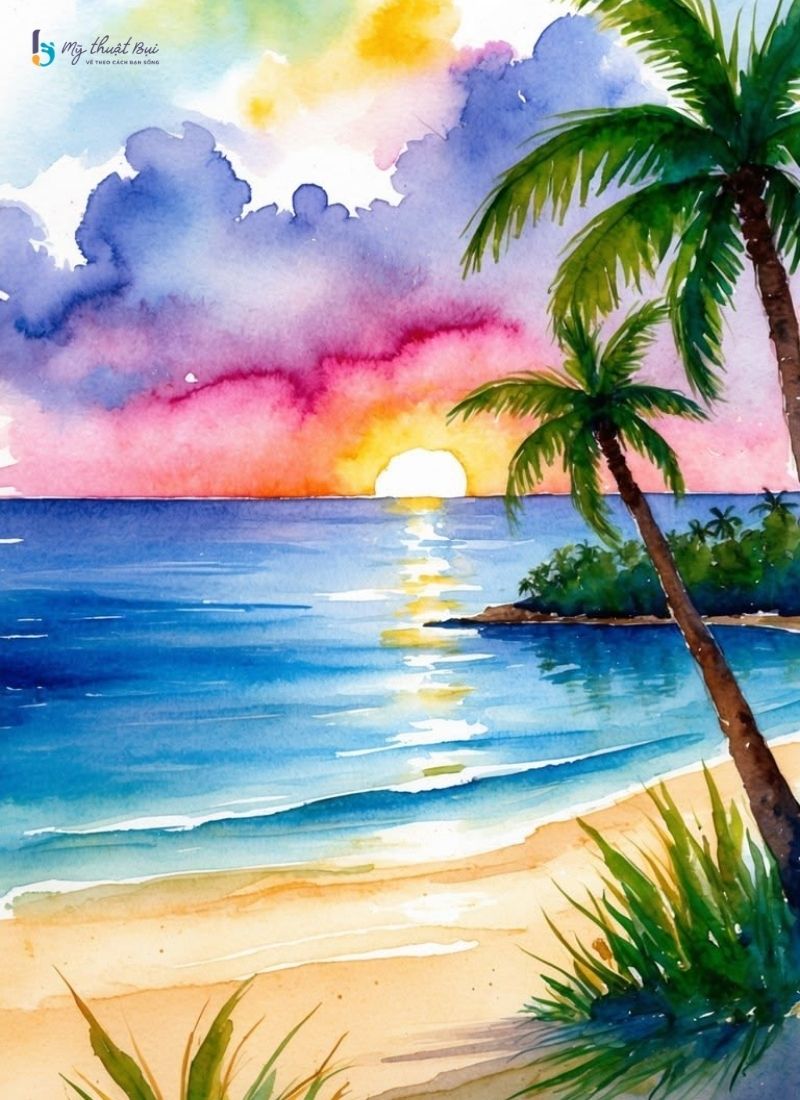 Tranh phong cảnh biển màu nước