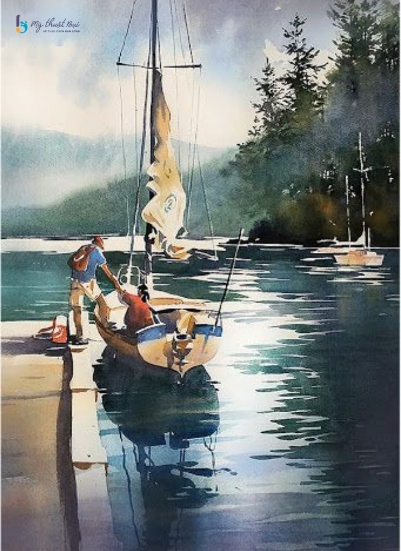 Tranh màu nước phong cảnh biển