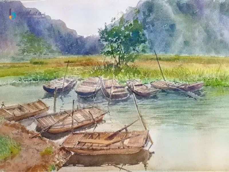 Tranh màu nước phong cảnh quê hương