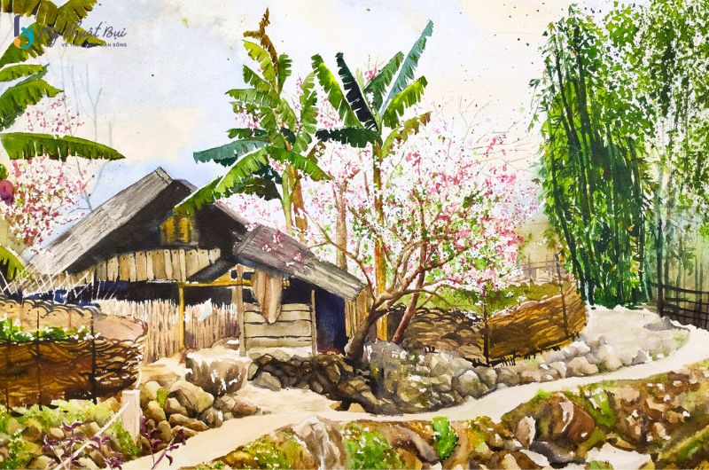 Tranh màu nước phong cảnh quê hương