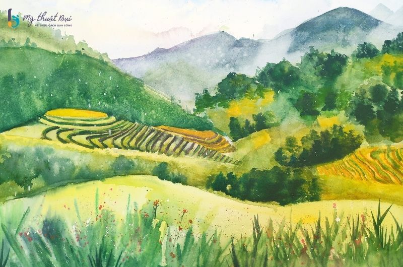 Tranh màu nước phong cảnh quê hương