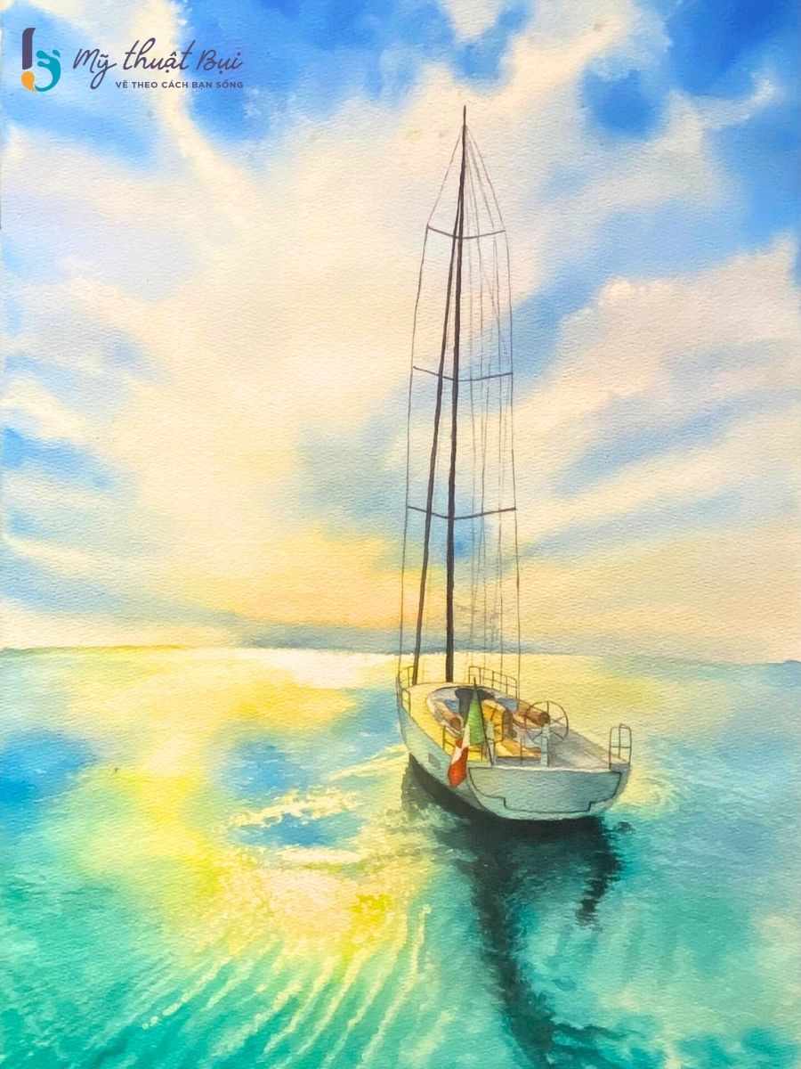 Tổng hợp +300 bộ sưu tập tranh màu nước phong cảnh biển, quê hương, hoa